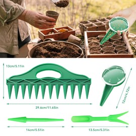 Pack of 4 Dibber Sticks, Planting Aid with 12 Holes, Adjustable Hand Dibber Set and Seeder, Garden Sowing Aid, Seedling Tool for Horticulture Sowing, Soil Loosening, Parents Child Gardening Experience