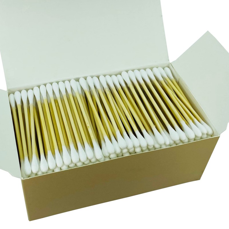 1050pcs CGR Organic cotton Swabs, 100% Cotton Double-Tipped, Bamboo Sticks(compostable),