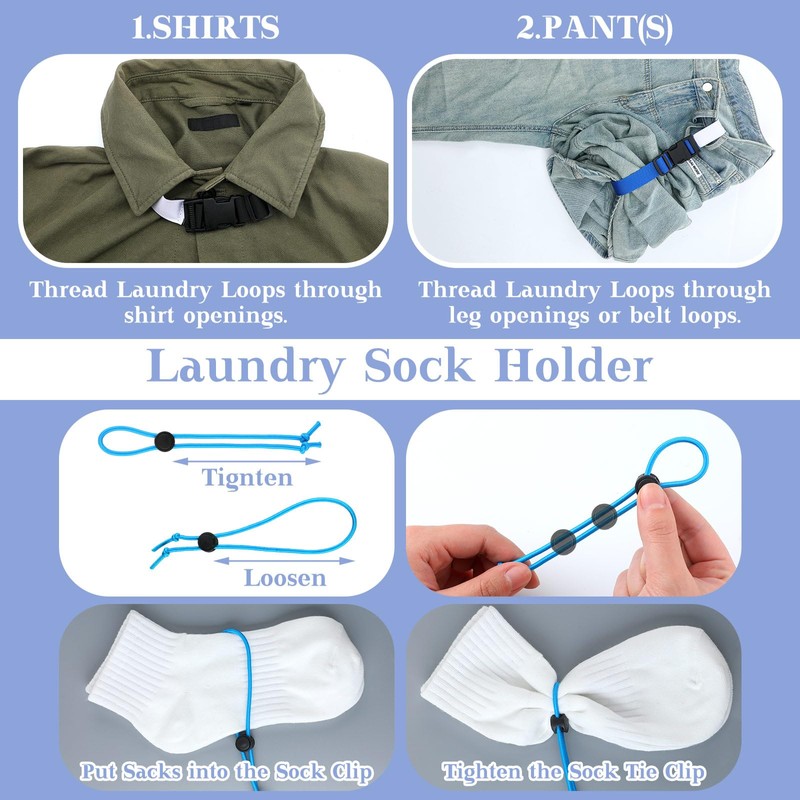 Lineshading 49 Pcs Laundry Strap Sock Clips Set Includes 24