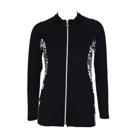 Private Island Women UPF 50+ Rash Guard Front Zip Up UV Long Sleeve Swimsuit Top (S, BwP-JZWRGT)