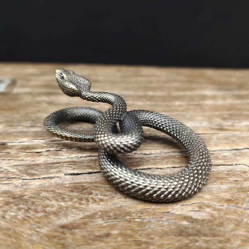 Brass Snake Figurine Miniature Ornament, Handcrafted Decorative Animal Sculpture for