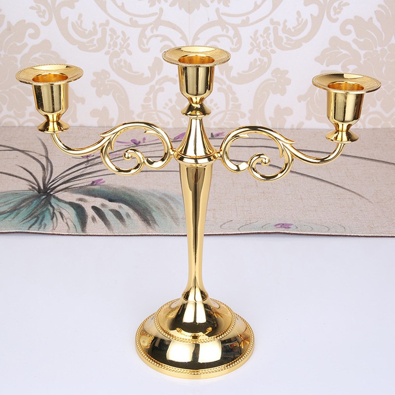 Metal Candle Holder 3 Arms High Gloss Retro Exquisite Candlestick