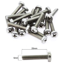M5 (5mm x 25mm) Phillips Pan Head Machine Screws - Stainless Steel A2 (Pack of 20) DIN 7985