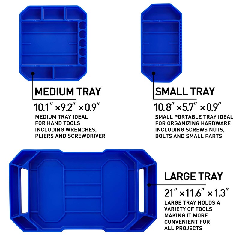Aocoom 3pcs Large Non-Slip Flexible Silicone Tool Tray, Mechanic Tool