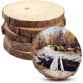 Unfinished Natural Wood Slices 12 Pcs 4.8-5.5 inch Craft Wood kit Circles Christmas Ornaments Centerpiece Rustic Wedding Decoration DIY Crafts with Bark