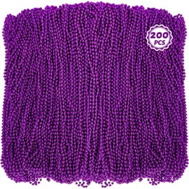 Huskein 200 Pack Mardi Gras Beads, 33" Purple Bead Necklace, Mardi Gras Costume Accessories Bulk, Parade Throws for Carnival Pirate Christmas Wedding Birthday Baby Shower Party Supplies Favors Decor