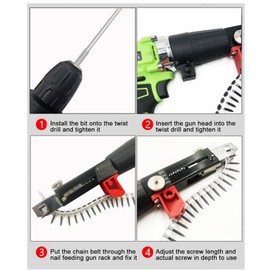 Deosdum Drywall Screw Gun Attachment, Automatic Chain Nail Gun, Electric Drill Screw Tightening Equipment, Woodworking Tool, Black