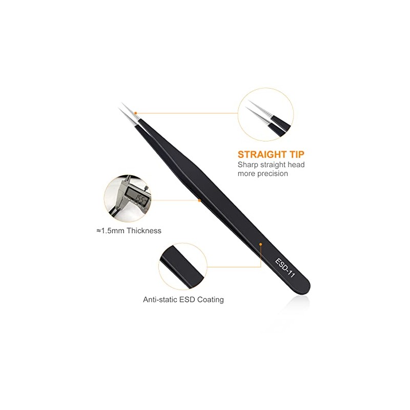 kaverme 9PCS Precision Tweezers Set, Upgraded Anti-Static Stainless Steel