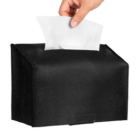 Livelab Paper Towels Cover Compatible with Kleenex Disposable Paper Hand Towels, PU Leather Tissue Box Holder Dispenser for Tabletop, Bathroom, Car, Office (Blacks)