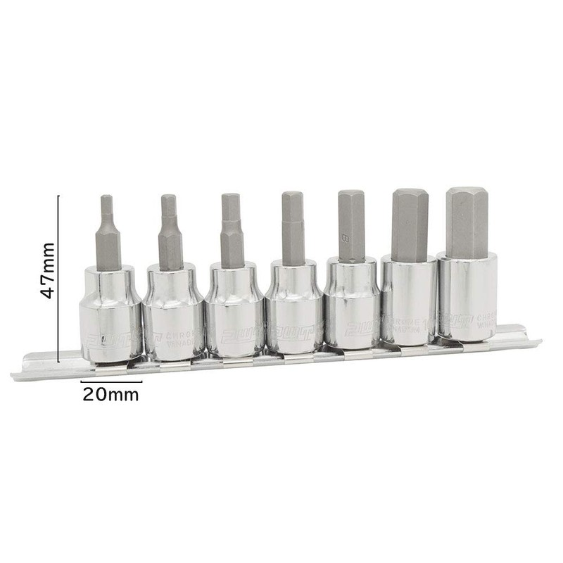 PWT 3/8 inch 9.5 mm Hex Bit Socket Set H3,H4,H5,H6,H8,H10,H12