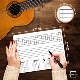 SCRIBBLEDO Guitar Practice Dry Erase White Board Lapboard 11 x 14 Inch Durable Portable Double Sided Guitar Strings & Necks Music Whiteboard for Kids Students, Musicians and Home