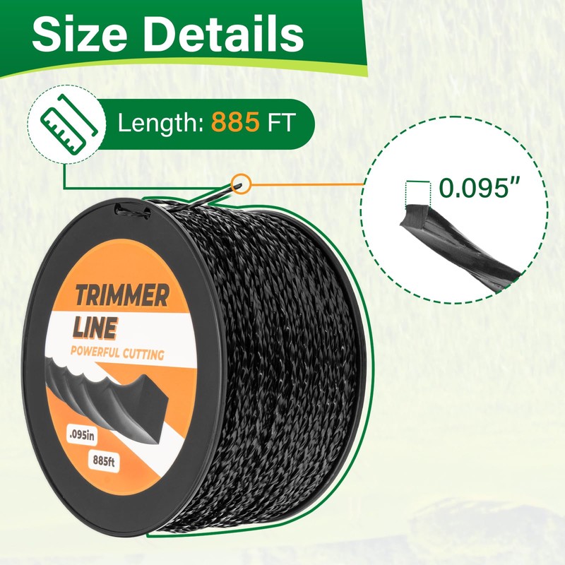 885ft 0.095" Black Diamond Trimmer Line Cutting String Replacement for