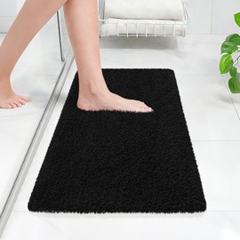 ATRUG Bathroom Rugs 24"x17", Black Extra Soft Absorbent Bath Mat, Rubber Backing Quick Dry, Machine Washable Microfiber Bath Rugs for Bathroom Floor, Shower, Bedroom, Tub