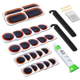 Mobi Lock 24 Piezas - Kit de Parche - Reparación de Cámara de Aire para Bicicleta - con Líquido Vulcanizante, Parches, Raspador Metálico, Palancas - para Bicicletas, BMX, Patinetes Eléctricos