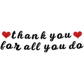 COOSOAR Thank You Banner Red and Black Heart Theme Decor 5.9ft for National Nurses Day & Thank You Parties