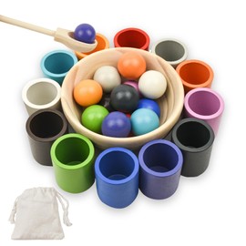 Coriver Colour Sorting Toys for Toddlers, Wooden Sorter Game 12 Colors Balls for Colour Sorting and Counting, Ball in Cup Game, Wooden Sorting Stacking Toy, Montessori Toys for 3+ Year Olds