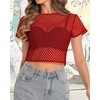 Womens Sheer Mesh Top Fishnet T Shirts Short Sleeve See