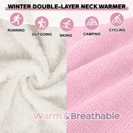 Infinity Scarf Winter Double-Layer Neck Warmer Knit Fleece Lined Circle Loop Scarves, all pink