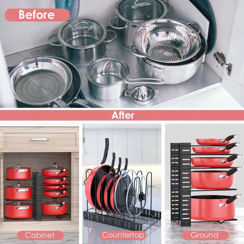 MUDEELA Pan Organizer Rack for Cabinet, Pot Rack with 3