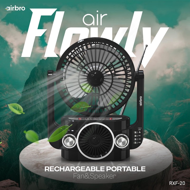 Airbro Rechargeable Camping Fan with Bluetooth Speaker & Radio –