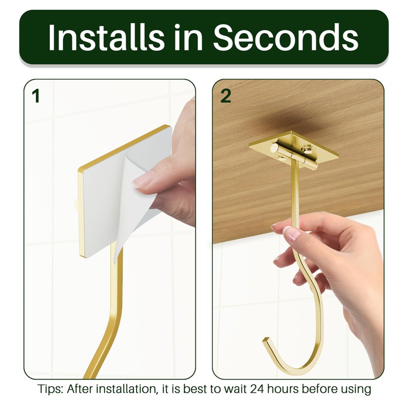 bussdis Under Cabinet Banana Hook Adhesive: Foldable Banana Hanger, Gold