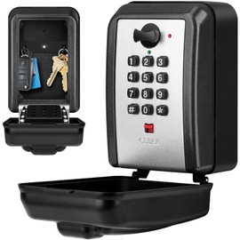 BTNEEU Key Safe with Number Code, Outdoor Key Safe, Wall Mounting, Weatherproof, 12 Digit Key Box with Code, Key Cabinet, Large with Removable Hooks for Home, Garage, Office, School (Grey)