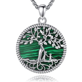 Vito 925 Sterling Silver Malachite Tree of Life Necklace for Women, Mom with Daughter Son Pendant for Mama, Mother Necklaces Mother's Day Jewelry Gift for Stepmom Gramdma, 22"