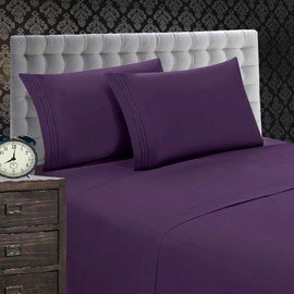 Elegant Comfort 1500 Thread Count Luxury Egyptian Quality Softness Wrinkle and Fade Resistant 3-Piece Bed Sheet Set, Deep Pocket up to 16inch, Twin/Twin XL, Purple