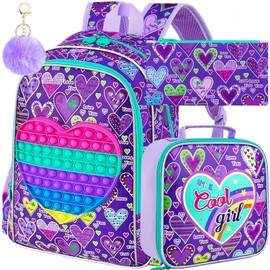AGSDON 3PCS Backpacks for Girls, 16" Elementary Kids Bookbag for Prechool, Water Resistant Backpack with Lunch Box