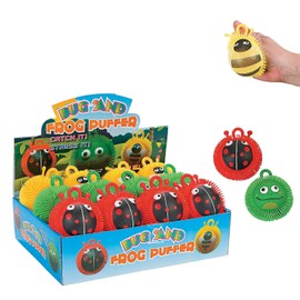 Fun Express Bug & Frog Puffer Balls Assortment - Colorful Toys & Party Favors - Ideal for Kids' Parties, Games, and Goodie Bags - 12 Pieces