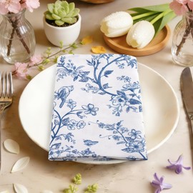Arquiel Chinoiserie Bird Branch Napkins, 18×18 inch Vintage Blue Dinner Cloth Napkins Set of 6, Washable Cotton Soft Absorbent Square Table Top Decoration for Dining Kitchen Party Wedding