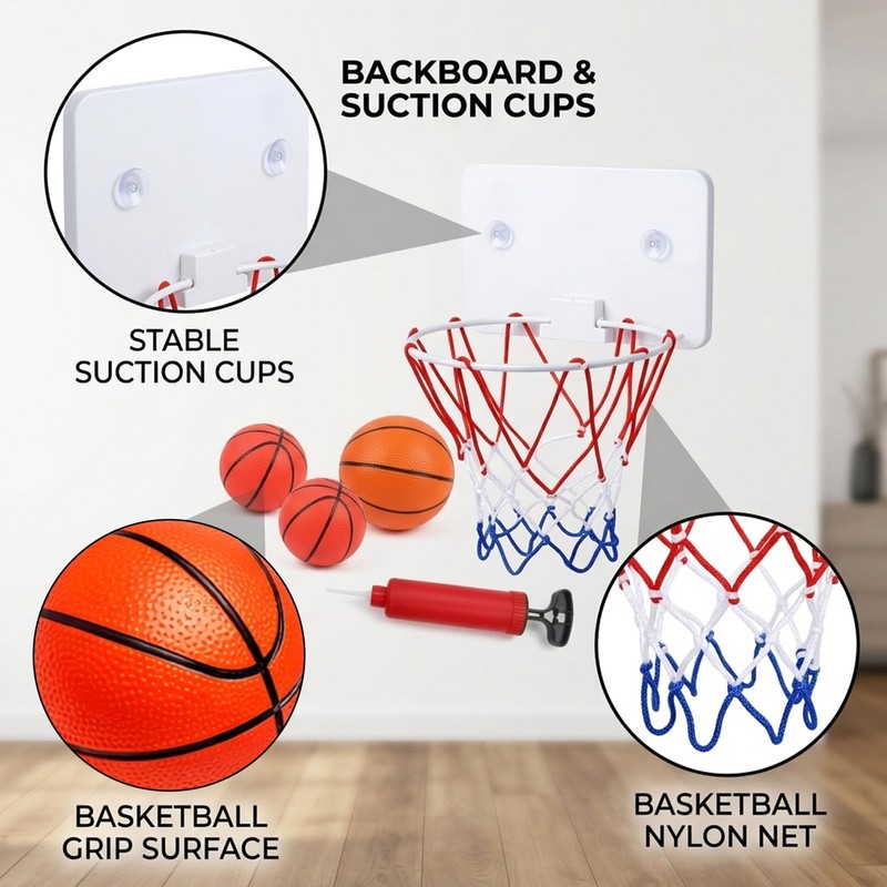 6Pcs Mini Basketball Hoop, with Pump and 4Pcs Mini Basketballs,
