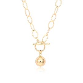 KOOUNUATA 18K Gold Chunky Chain Necklace for Women Harmony Ball Pendant Toggle Clasp Jewelry Gift 20’’