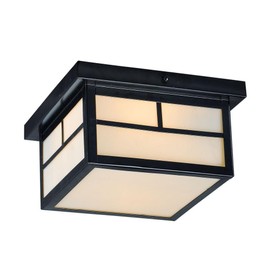 Maxim 4059WTBK Coldwater Mission Style Outdoor White Glass Square Flush Mount, 2-Light 120 Total Watts, 5" H x 9" W, Black