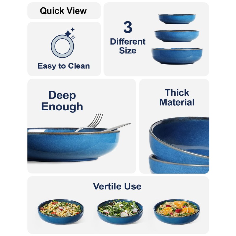 LE TAUCI Pasta Bowls 45 Ounce, Ceramic Salad Bowl, Large