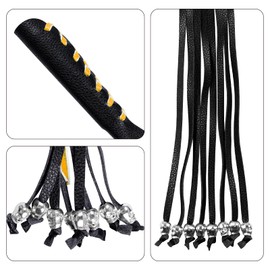 Motorcycle Brake Clutch Covers PU Leather Fringed Brake Lever Cover Universal Grip Tassels Motorcycle Handlebar Covers with Skull Beads (Black with Purple Strap, L*W: 14" X 3")