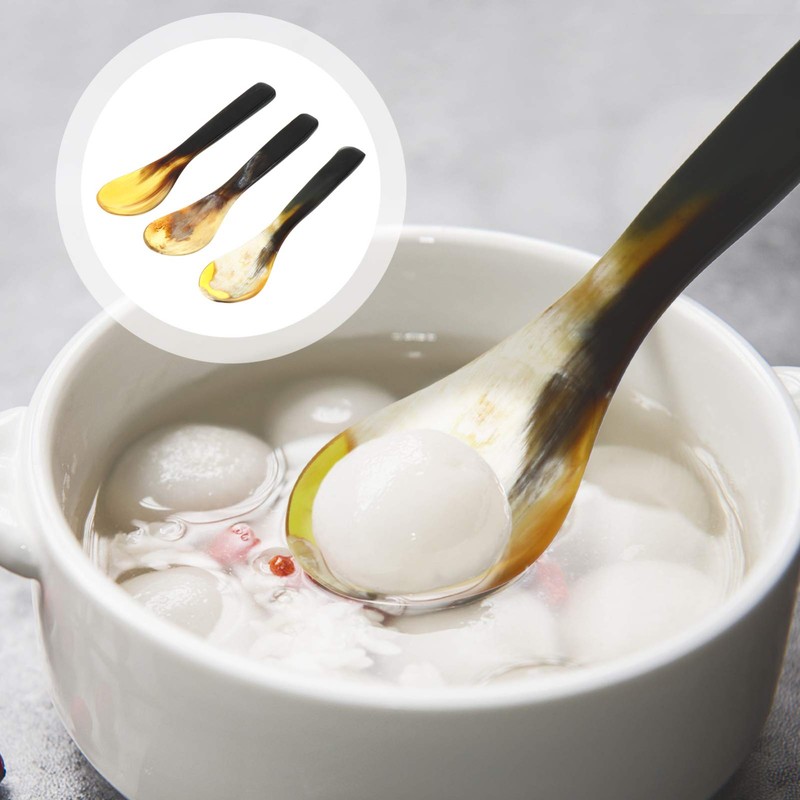 Hemoton 3PCS Caviar Mother of Pearl Teaspoons Soup Ox Horn
