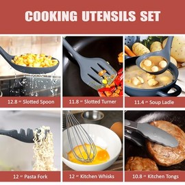 RAXCO 18 en1 utensilios de cocina, juego y soporte de cuchilde de cocina de acero inoxidable, tijeras y pelador de utilidad, gris                     