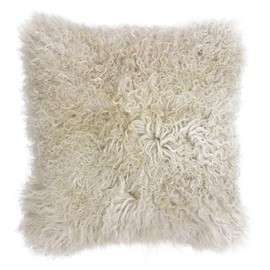 Riva Paoletti Mongolian Cushion Cover - Oatmeal Beige - 100% Natural Sheepskin Fur Fabric - Luxurious Suede Feel Reverse - 100% Wool - 40 x 40cm (16" x 16" inches) - Designed in the UK