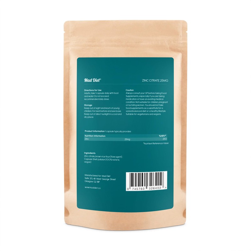 Mad Diet Zinc Citrate | Zero Additives | Practitioner Quality