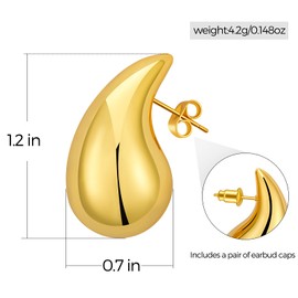 Chunky Gold Hoop Earrings for Women Girls,Hypoallergenic Lightweight Hollow Open Hoops Waterdrop Teardrop Earrings Tear Drop Earrings Dupes Fashion Jewelry Gift