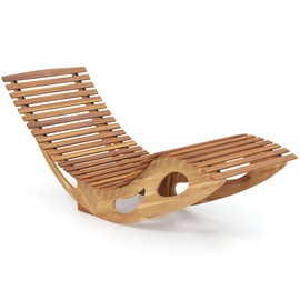 Giantex Acacia Wood Outdoor Rocking Chair, Patio Lounge Chair with Ergonomic Curved & Slatted Seat, High Back, Bottom Stopper, Outside Chaise Lounge, 63”x23.5”x26” Pool Lounger for Porch, Yard (1)