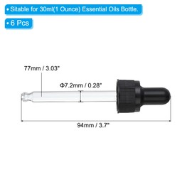 PATIKIL Glass Eye Dropper Caps, 6 Pcs Plastic Glass Dropper Closure Top for 30ml(1oz) Essential Oils Bottle, Perfume, Lab Experiments, Black