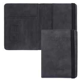 Passport Holder, Passport Cover Travel Wallet Organiser, Passport Case with RFID, Elastic Band Closure, PU Leather, Document Holder for Men Women Family Gifts Essential Travel Accessories (Black)