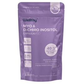 Myo & D-Chiro Inositol 220 Cápsulas. Mezcla Óptima 40:1, 2400mg Myo Inositol y 60mg D-Chiro Inositol, Ingredientes 100% Naturales, Gluten Free, Sugar 
