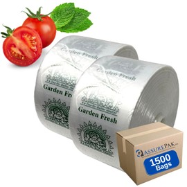 Narrow Profile Produce Roll Bags with Extended plastic core Garden Fresh - 15"X20" - 1500 Bags - 2 Rolls - 8 microns - Clear