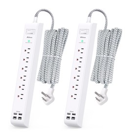 2 Pack Extension Cord 10ft Power Strip - Surge Protector with 6 Outlets 4 USB Charging Ports, Flat Plug, Overload Protection, Wall Mount for Home Office, Dorm Room Essentials