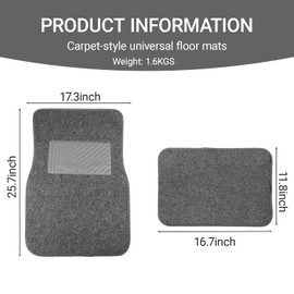 YYTQP Car Floor Mats, 4 Piece Heavy Duty Carpet Vehicle Floor Mats with Driver Heel Pad, All Weather PVC Non-Slip Curve Protection Mat Fit for SUV, Vans, Sedans, Trucks (Gray)