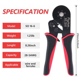 Flytuo Hexagonal Ferrule Crimping Kit,Self-Adjustable Ratchet Crimping Pliers Set for 0.08-16mm² (AWG 28-5) Includes 1200 Wire Terminal Crimp Connectors