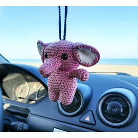 Elephant Cute Ornament, Car Rearview Mirror Hanging Decorations, Automotive Crochet Handmade Holder Accessories, Bag Ornament.